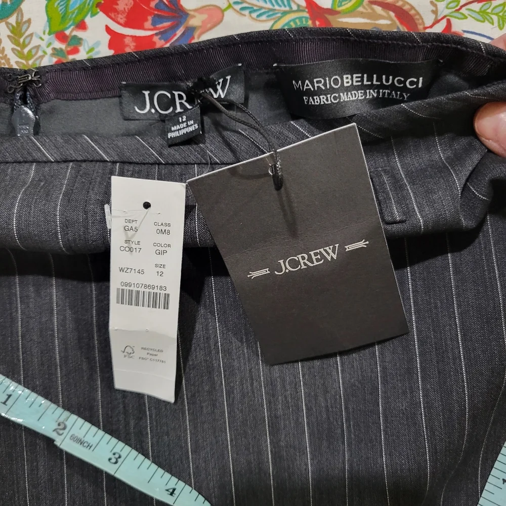 J Crew Ruffle-trim pencil midi skirt in pinstripe wool blend CO017 Size 2 Gray